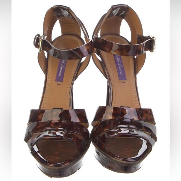 Ralph Lauren Collection Jenica Patent Leather Tortoise Shell Stiletto Sandal - Picture 13 of 16